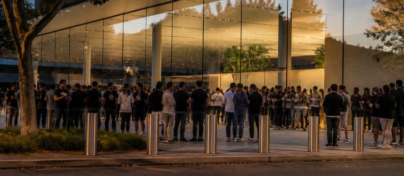Фанаты Apple штурмуют Apple Park: как встречали новую складную модель Репортаж из Apple Park Visitor Center в день ан...